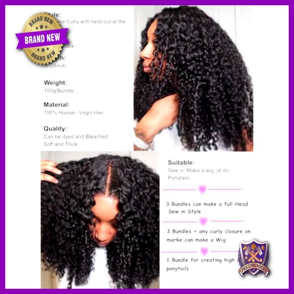 16 Inch Brazilian Virgin Human Hair Extensions, 3 Bundles, Curly Quick Weave main image 6